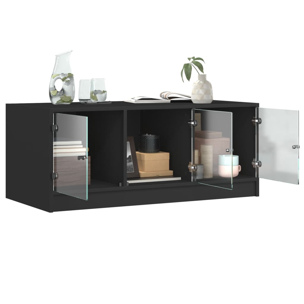 Salontafel met glazen deuren 102x50x42 cm zwart is nu te koop bij PeponiXL, paradijselijk wonen!