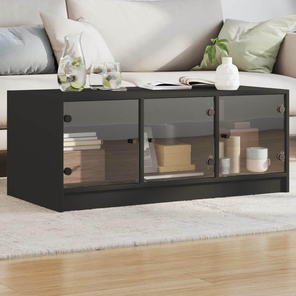 Salontafel met glazen deuren 102x50x42 cm zwart is nu te koop bij PeponiXL, paradijselijk wonen!