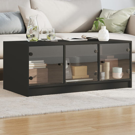 Salontafel met glazen deuren 102x50x42 cm zwart is nu te koop bij PeponiXL, paradijselijk wonen!