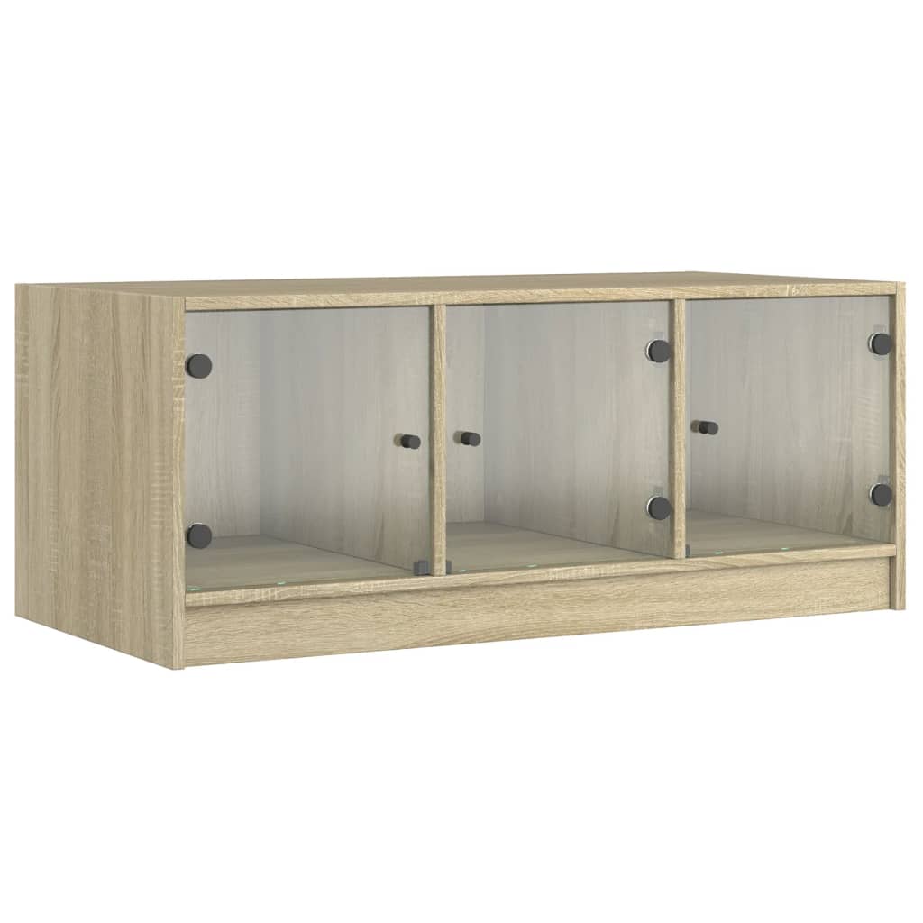 Salontafel met glazen deuren 102x50x42 cm sonoma eikenkleurig is nu te koop bij PeponiXL, paradijselijk wonen!