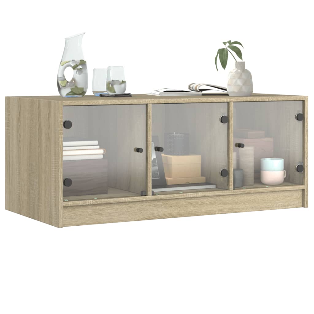 Salontafel met glazen deuren 102x50x42 cm sonoma eikenkleurig is nu te koop bij PeponiXL, paradijselijk wonen!
