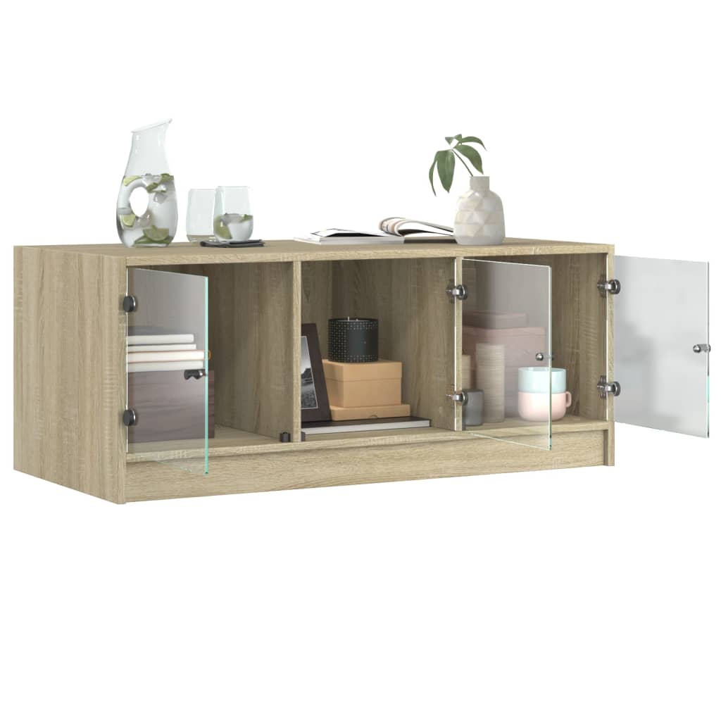 Salontafel met glazen deuren 102x50x42 cm sonoma eikenkleurig is nu te koop bij PeponiXL, paradijselijk wonen!