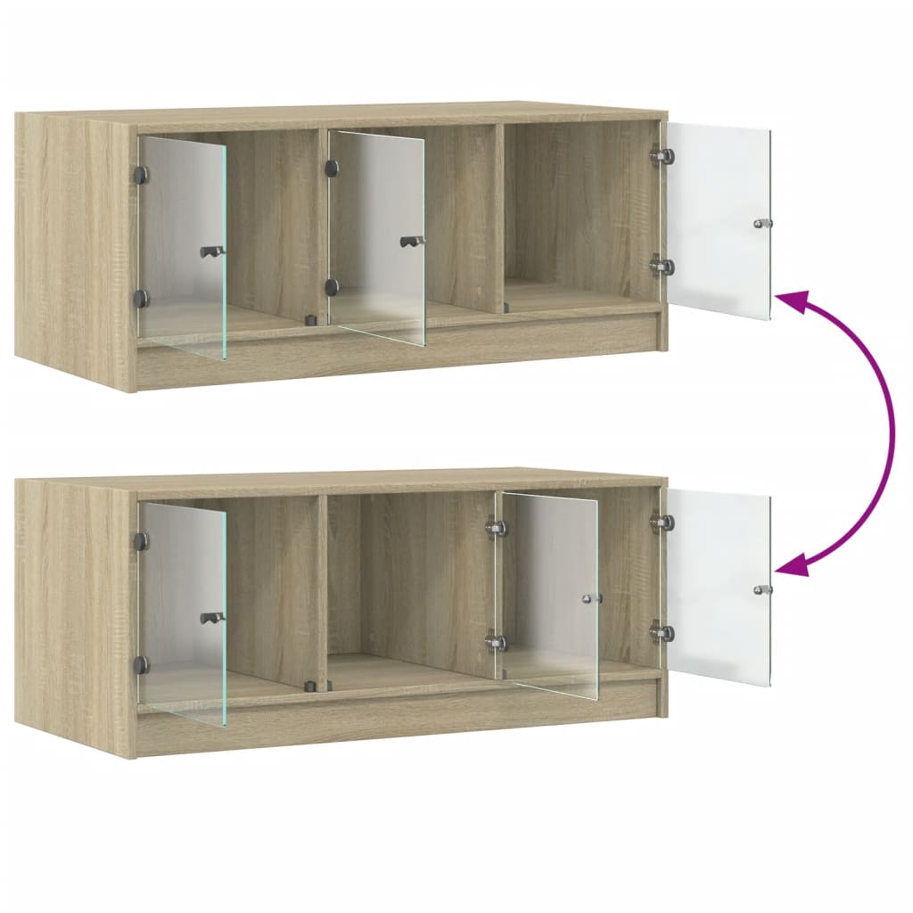 Salontafel met glazen deuren 102x50x42 cm sonoma eikenkleurig is nu te koop bij PeponiXL, paradijselijk wonen!