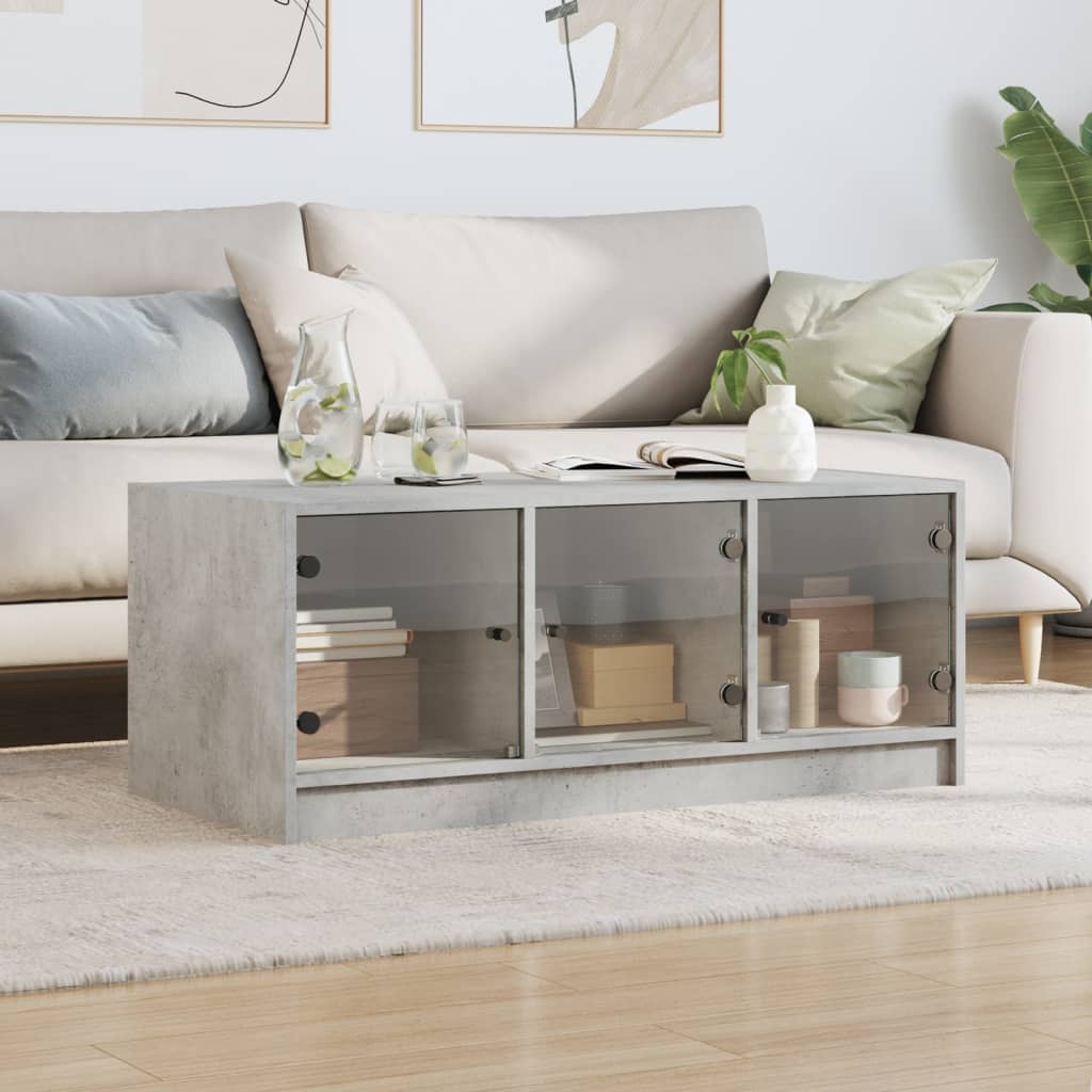 Salontafel met glazen deuren 102x50x42 cm betongrijs is nu te koop bij PeponiXL, paradijselijk wonen!