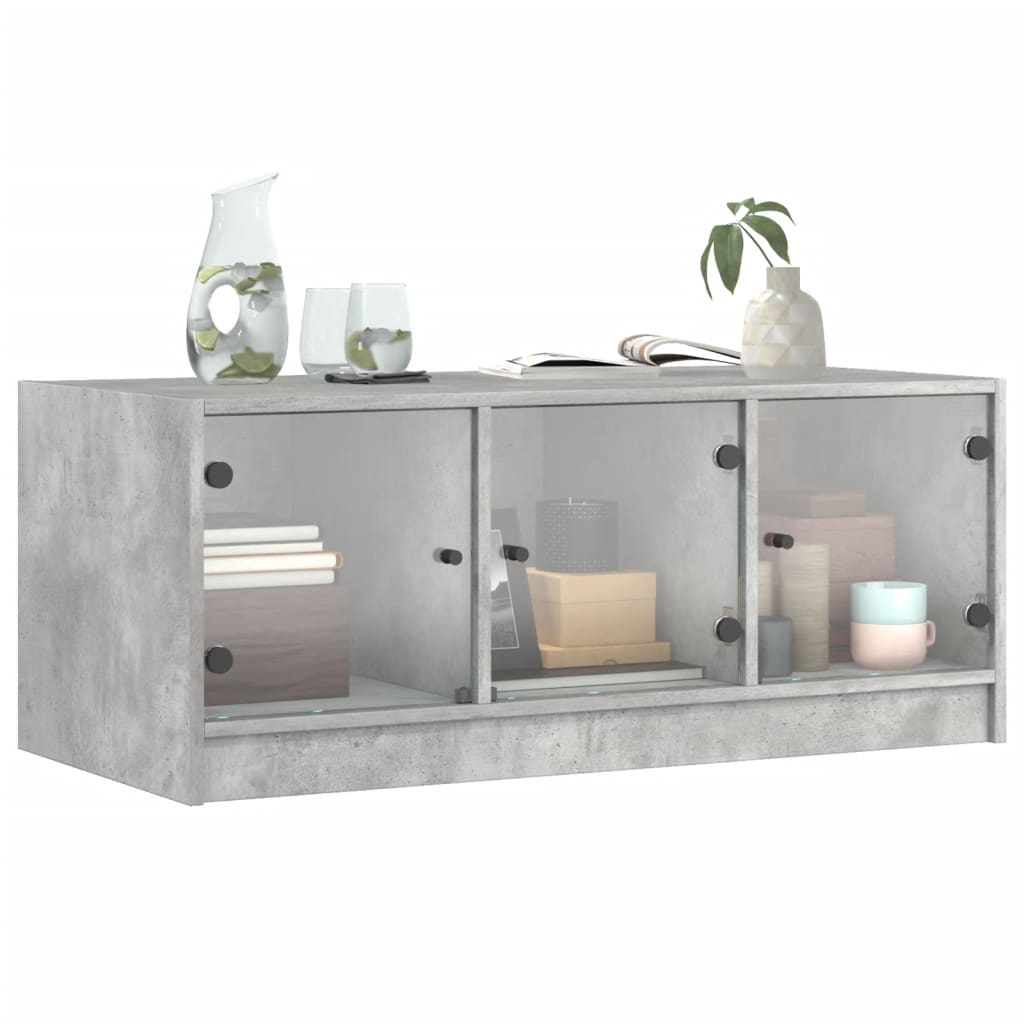 Salontafel met glazen deuren 102x50x42 cm betongrijs is nu te koop bij PeponiXL, paradijselijk wonen!