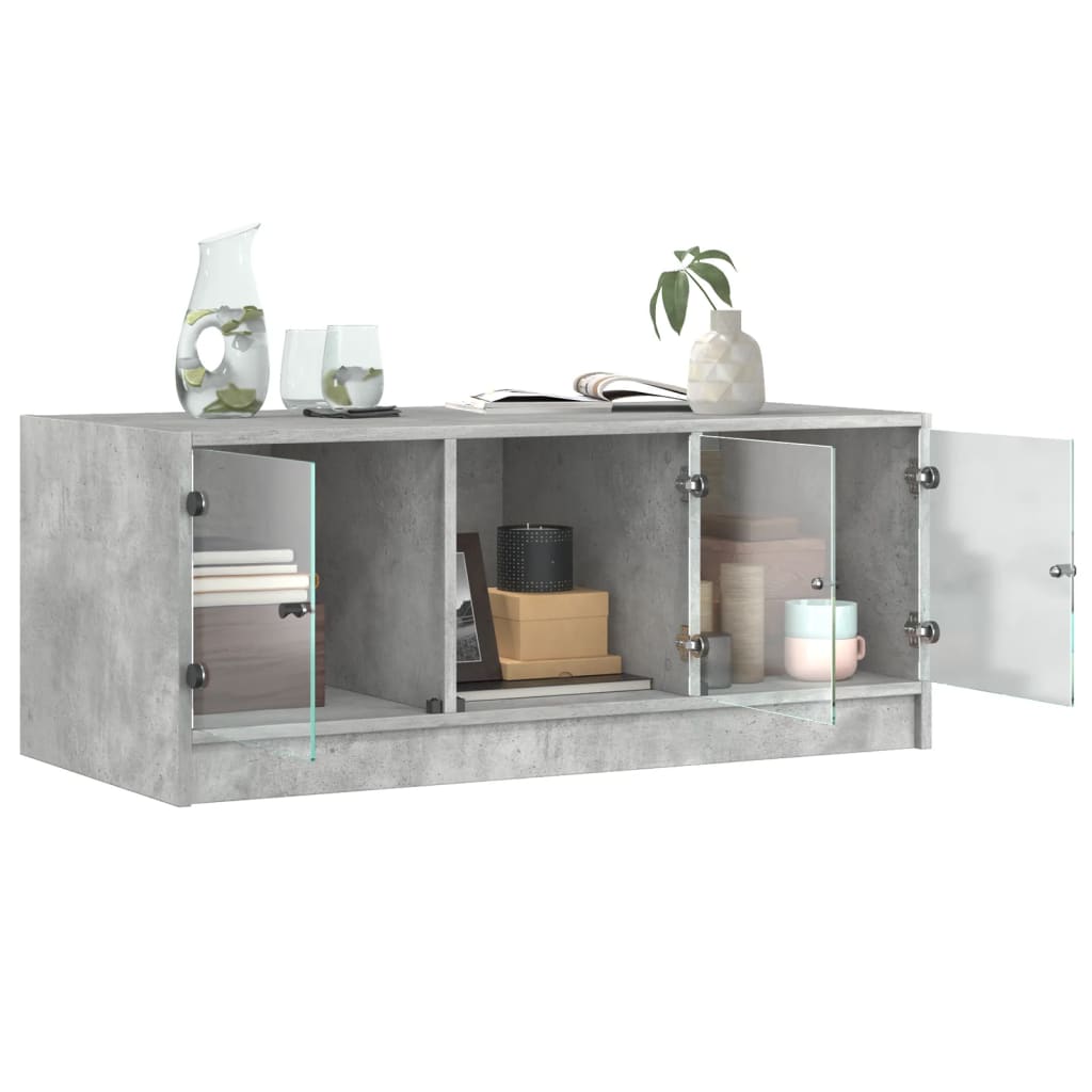 Salontafel met glazen deuren 102x50x42 cm betongrijs is nu te koop bij PeponiXL, paradijselijk wonen!