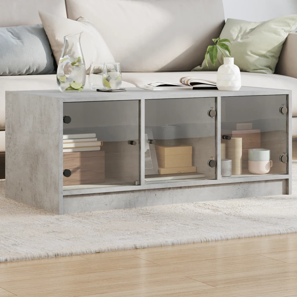 Salontafel met glazen deuren 102x50x42 cm betongrijs is nu te koop bij PeponiXL, paradijselijk wonen!