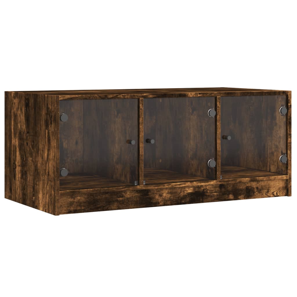 Salontafel met glazen deuren 102x50x42 cm gerookt eikenkleurig is nu te koop bij PeponiXL, paradijselijk wonen!