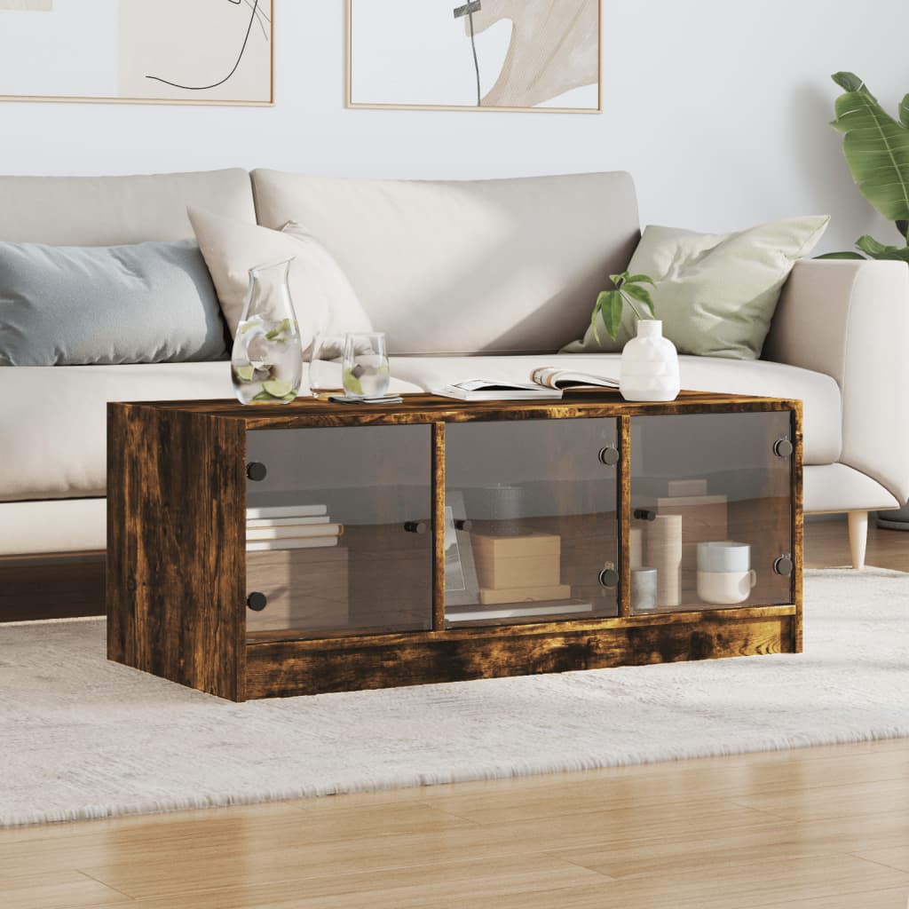 Salontafel met glazen deuren 102x50x42 cm gerookt eikenkleurig is nu te koop bij PeponiXL, paradijselijk wonen!