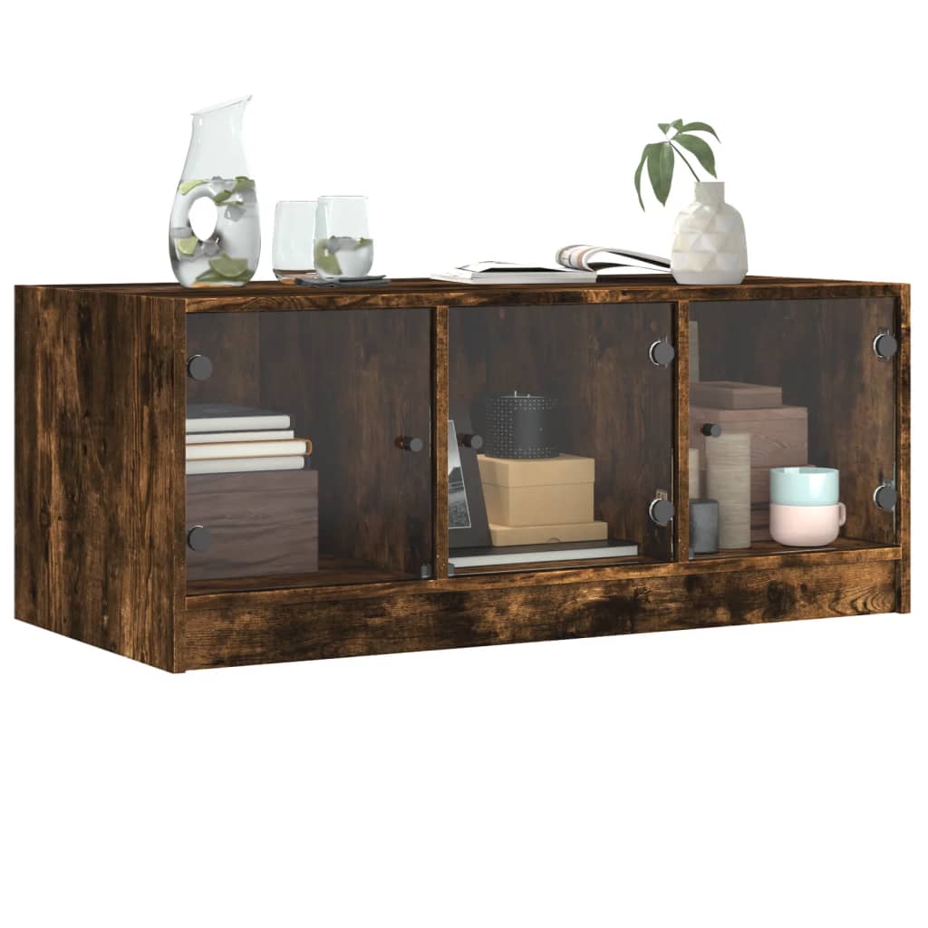Salontafel met glazen deuren 102x50x42 cm gerookt eikenkleurig is nu te koop bij PeponiXL, paradijselijk wonen!