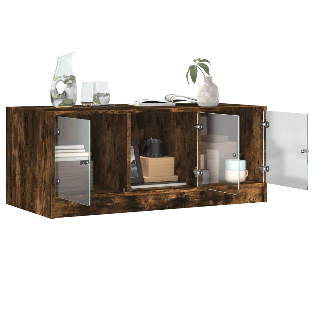 Salontafel met glazen deuren 102x50x42 cm gerookt eikenkleurig is nu te koop bij PeponiXL, paradijselijk wonen!