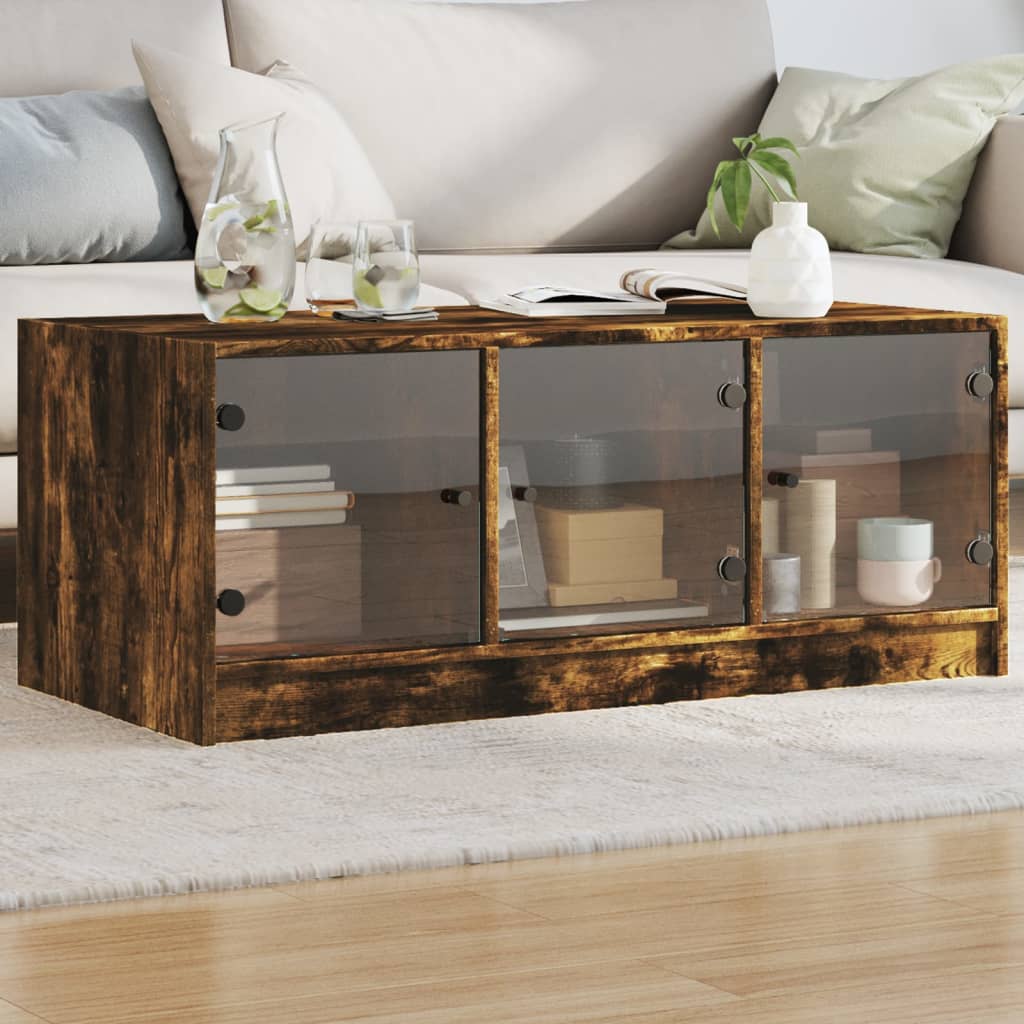 Salontafel met glazen deuren 102x50x42 cm gerookt eikenkleurig is nu te koop bij PeponiXL, paradijselijk wonen!