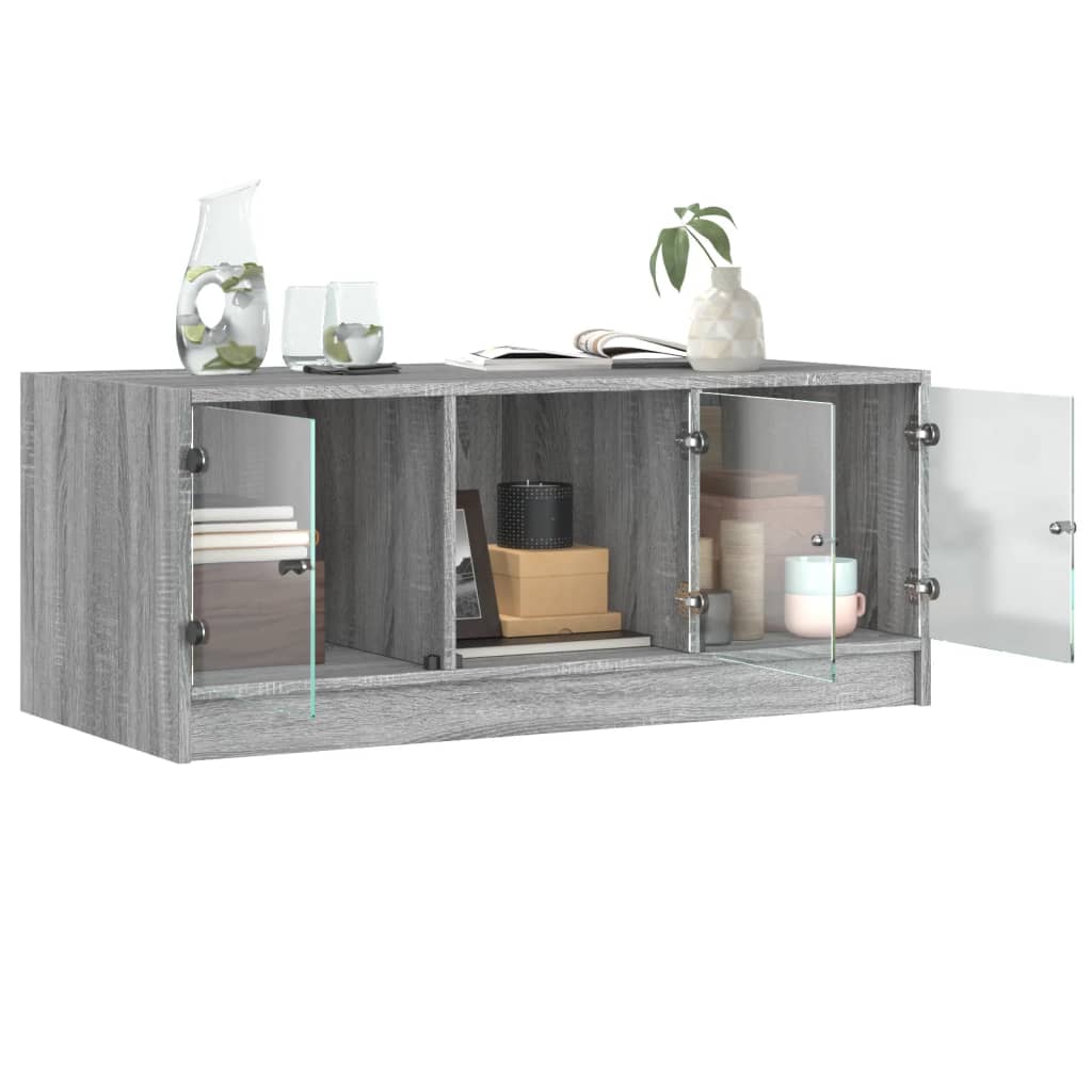 Salontafel met glazen deuren 102x50x42 cm grijs sonoma eiken is nu te koop bij PeponiXL, paradijselijk wonen!