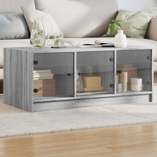 Salontafel met glazen deuren 102x50x42 cm grijs sonoma eiken is nu te koop bij PeponiXL, paradijselijk wonen!