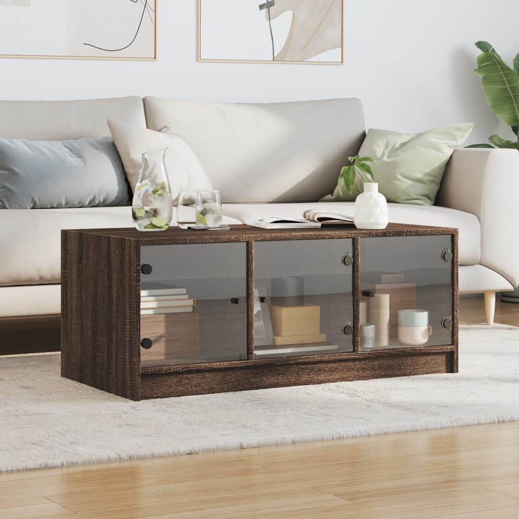 Salontafel met glazen deuren 102x50x42 cm bruin eikenkleur is nu te koop bij PeponiXL, paradijselijk wonen!