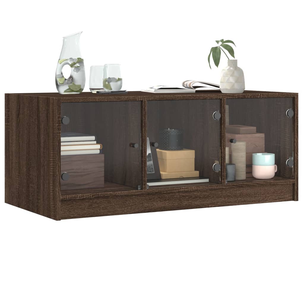 Salontafel met glazen deuren 102x50x42 cm bruin eikenkleur is nu te koop bij PeponiXL, paradijselijk wonen!