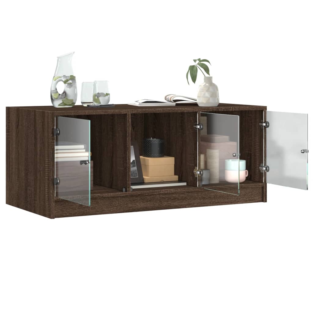Salontafel met glazen deuren 102x50x42 cm bruin eikenkleur is nu te koop bij PeponiXL, paradijselijk wonen!
