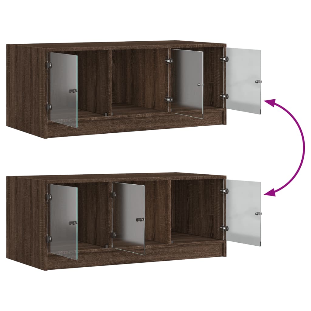 Salontafel met glazen deuren 102x50x42 cm bruin eikenkleur is nu te koop bij PeponiXL, paradijselijk wonen!