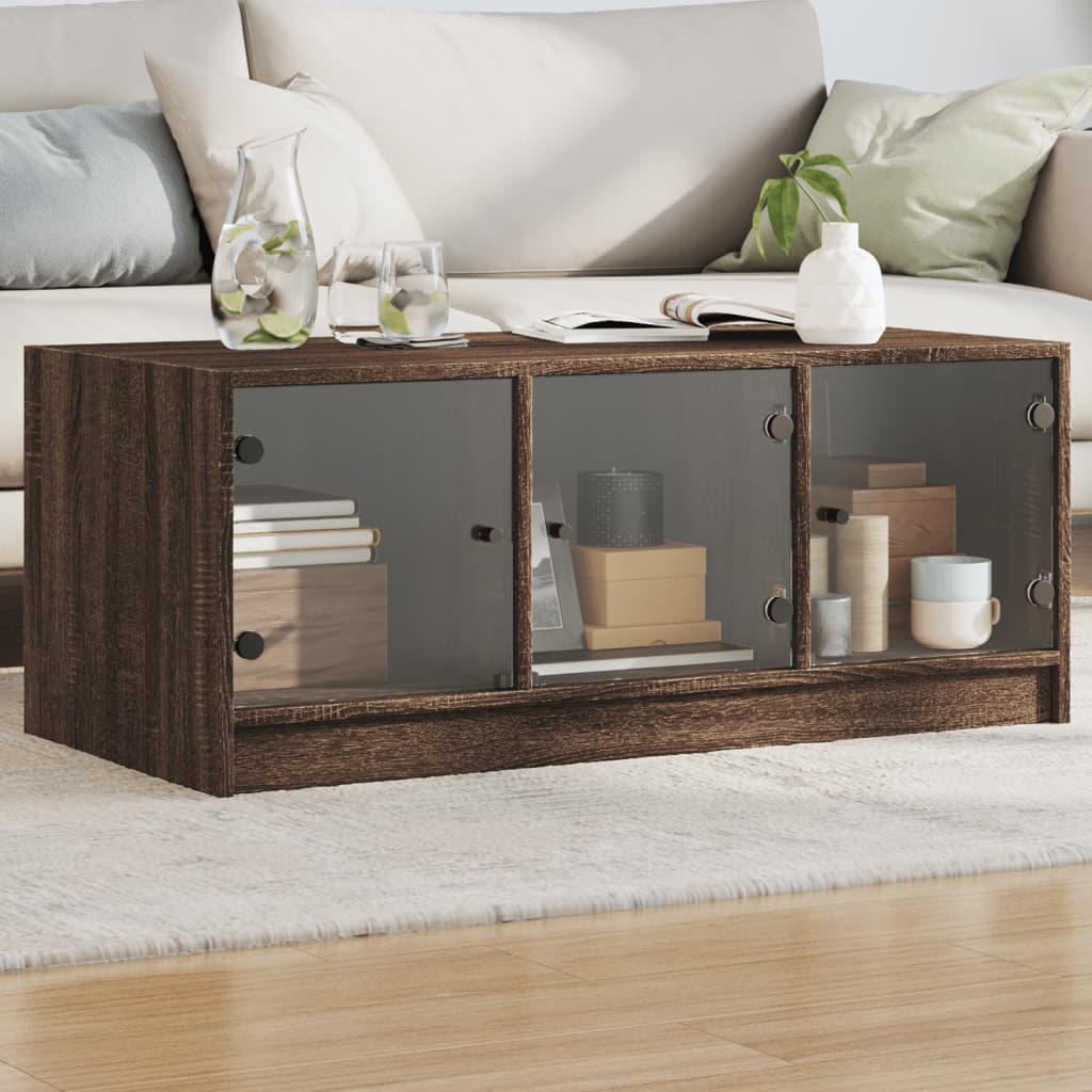 Salontafel met glazen deuren 102x50x42 cm bruin eikenkleur is nu te koop bij PeponiXL, paradijselijk wonen!