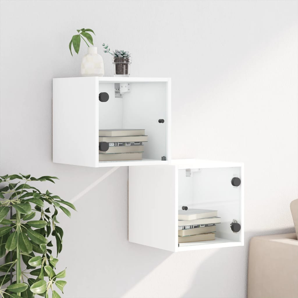 Nachtkastjes met glazen deuren 2 st 35x37x35 cm wit is nu te koop bij PeponiXL, paradijselijk wonen!