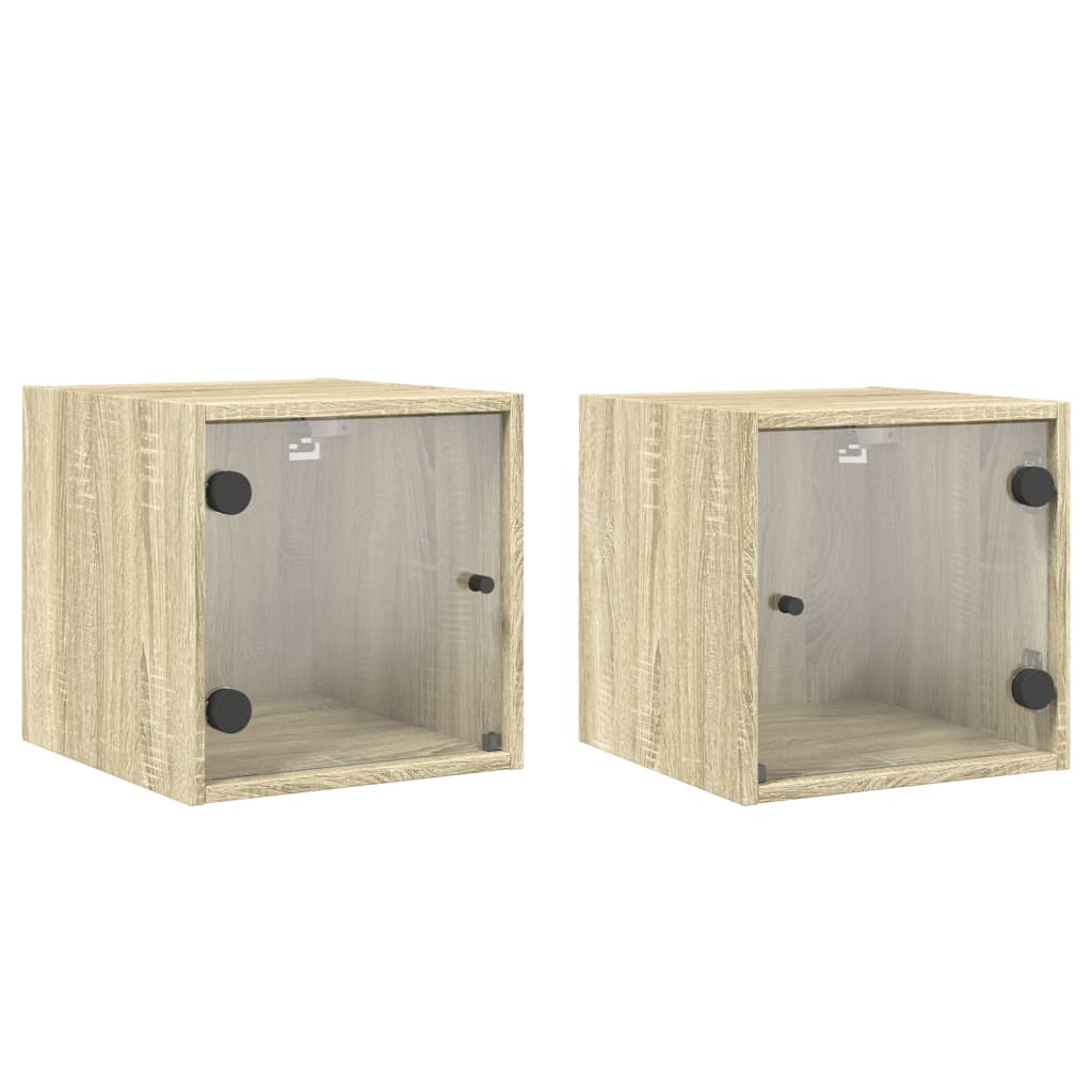 Nachtkastjes met glazen deuren 2 st 35x37x35 cm sonoma eiken is nu te koop bij PeponiXL, paradijselijk wonen!