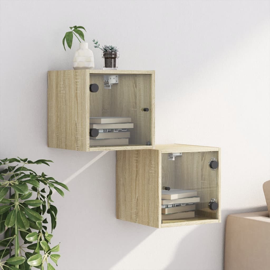 Nachtkastjes met glazen deuren 2 st 35x37x35 cm sonoma eiken is nu te koop bij PeponiXL, paradijselijk wonen!