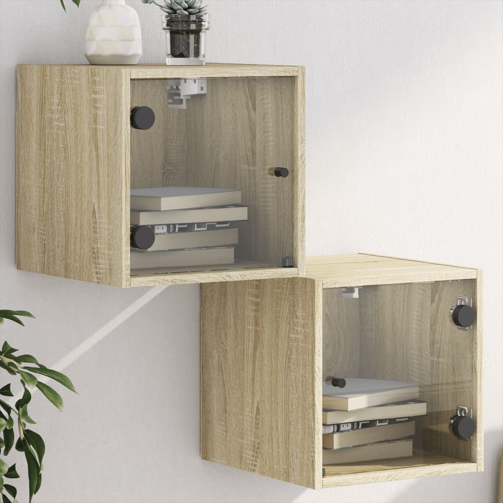 Nachtkastjes met glazen deuren 2 st 35x37x35 cm sonoma eiken is nu te koop bij PeponiXL, paradijselijk wonen!