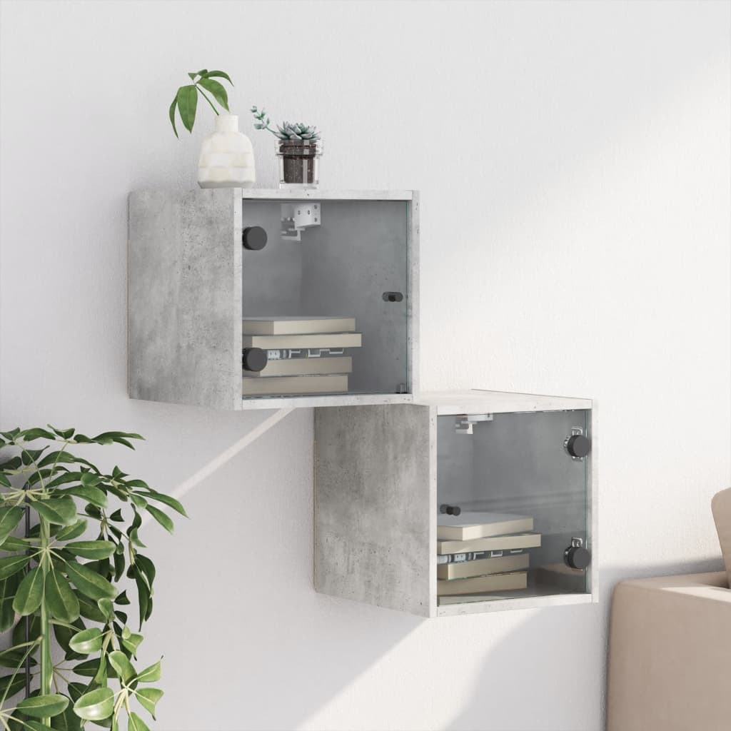 Nachtkastjes met glazen deuren 2 st 35x37x35 cm betongrijs is nu te koop bij PeponiXL, paradijselijk wonen!