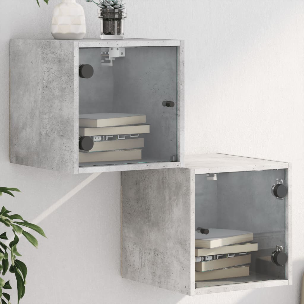 Nachtkastjes met glazen deuren 2 st 35x37x35 cm betongrijs is nu te koop bij PeponiXL, paradijselijk wonen!