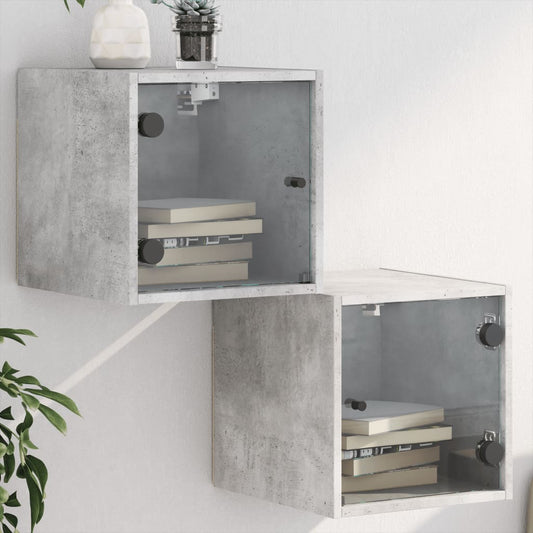 Nachtkastjes met glazen deuren 2 st 35x37x35 cm betongrijs is nu te koop bij PeponiXL, paradijselijk wonen!