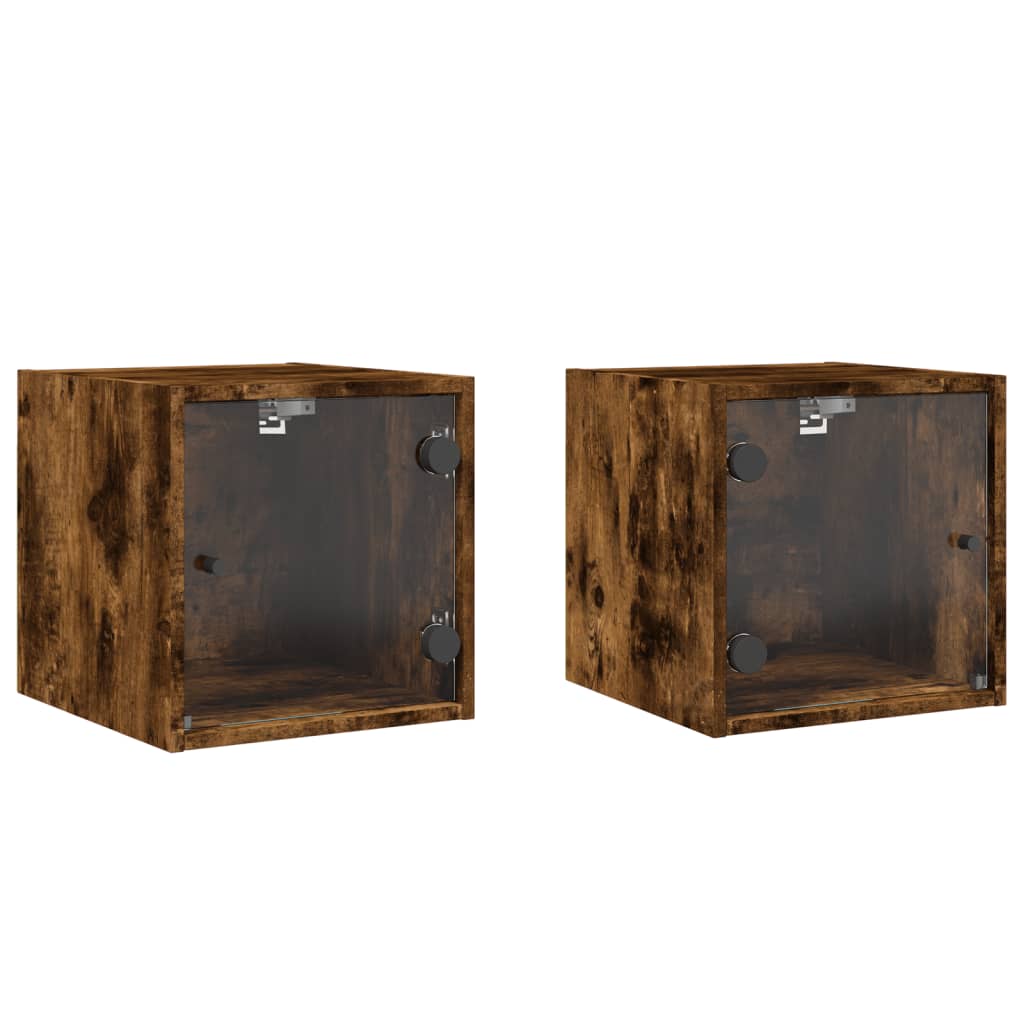 Nachtkastjes met glazen deuren 2 st 35x37x35 cm gerookt eiken is nu te koop bij PeponiXL, paradijselijk wonen!