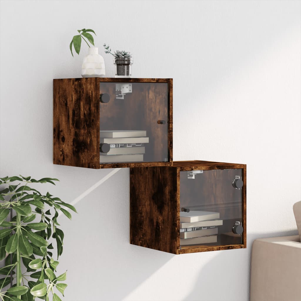 Nachtkastjes met glazen deuren 2 st 35x37x35 cm gerookt eiken is nu te koop bij PeponiXL, paradijselijk wonen!