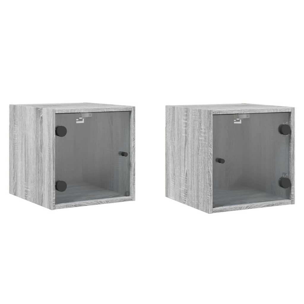Nachtkastjes met glazen deuren 2 st 35x37x35 cm grijs sonoma is nu te koop bij PeponiXL, paradijselijk wonen!