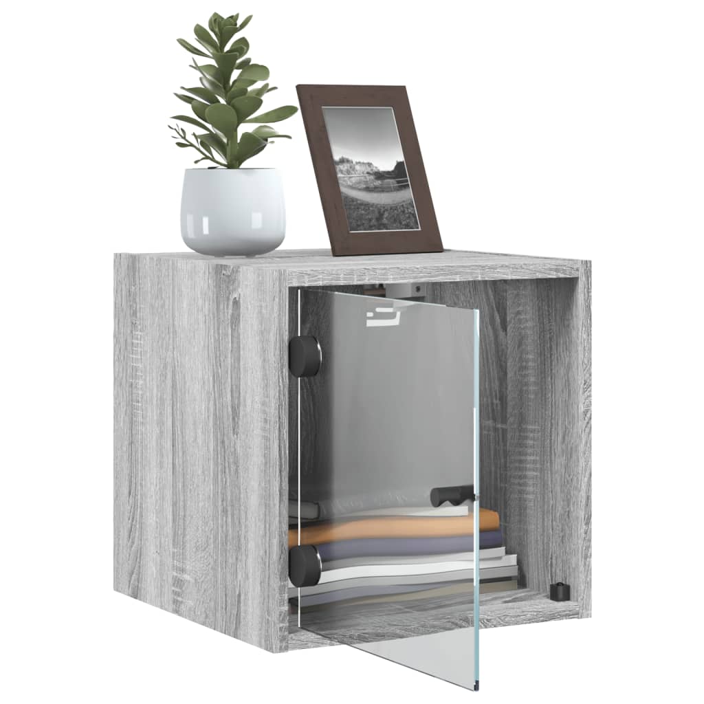 Nachtkastjes met glazen deuren 2 st 35x37x35 cm grijs sonoma is nu te koop bij PeponiXL, paradijselijk wonen!