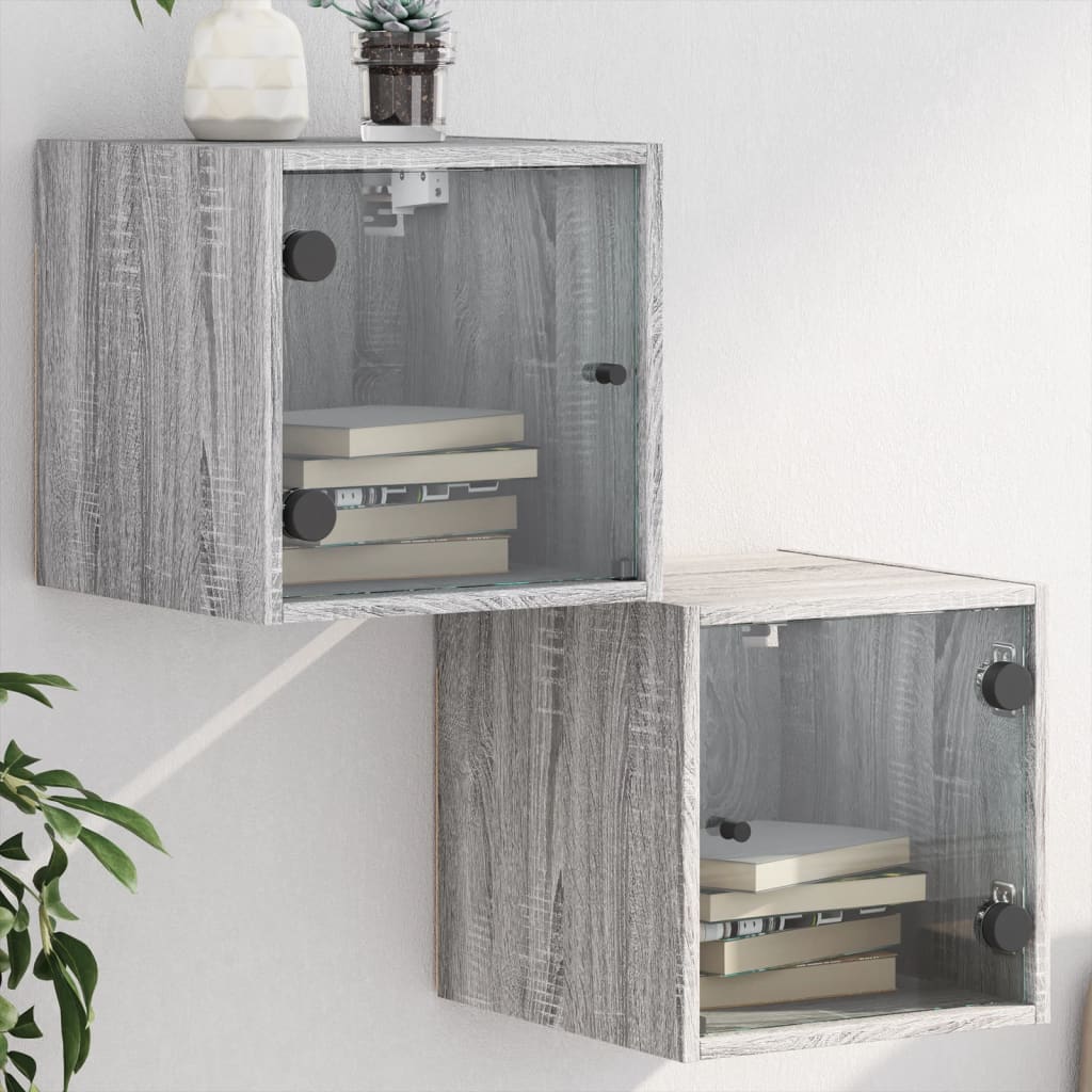 Nachtkastjes met glazen deuren 2 st 35x37x35 cm grijs sonoma is nu te koop bij PeponiXL, paradijselijk wonen!