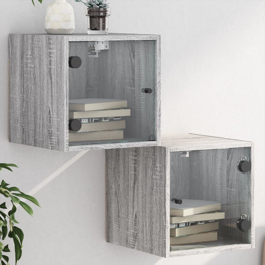 Nachtkastjes met glazen deuren 2 st 35x37x35 cm grijs sonoma is nu te koop bij PeponiXL, paradijselijk wonen!
