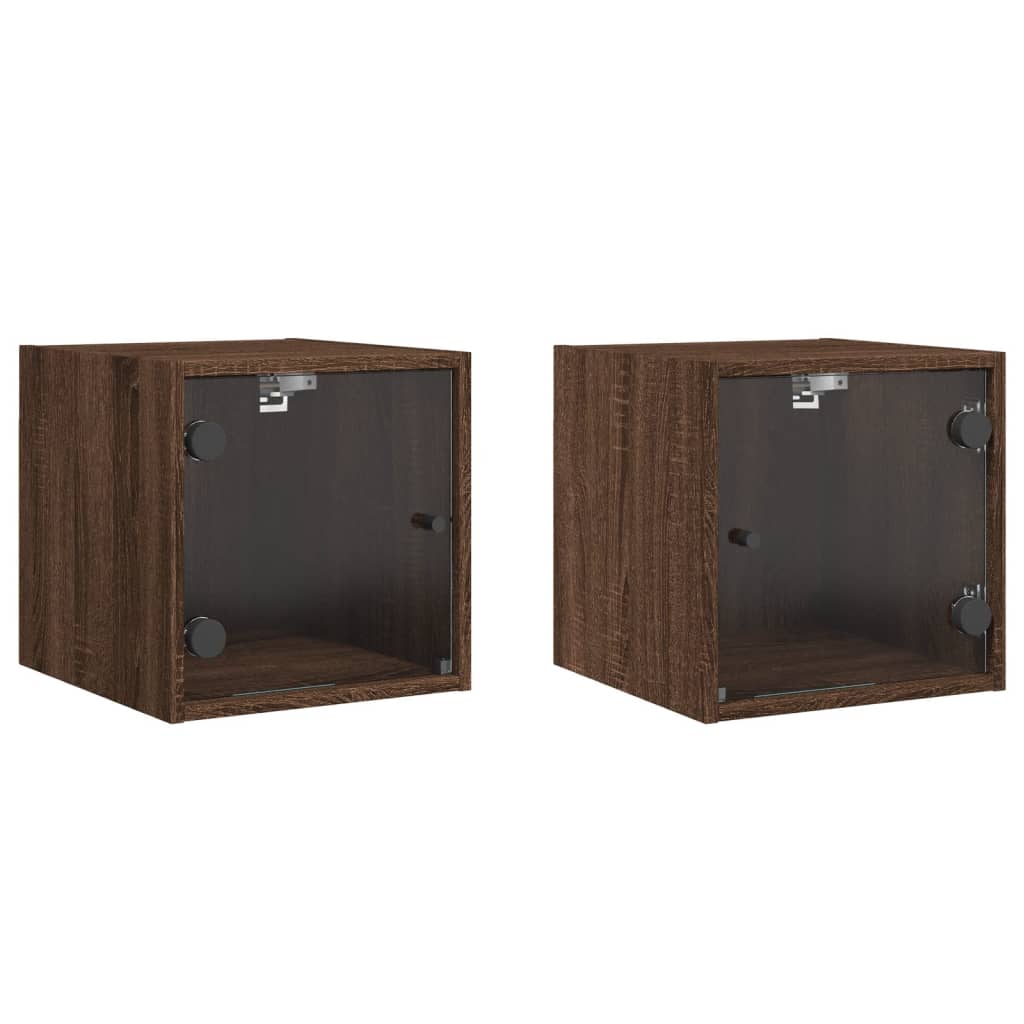 Nachtkastjes met glazen deuren 2 st 35x37x35 cm bruineikenkleur is nu te koop bij PeponiXL, paradijselijk wonen!