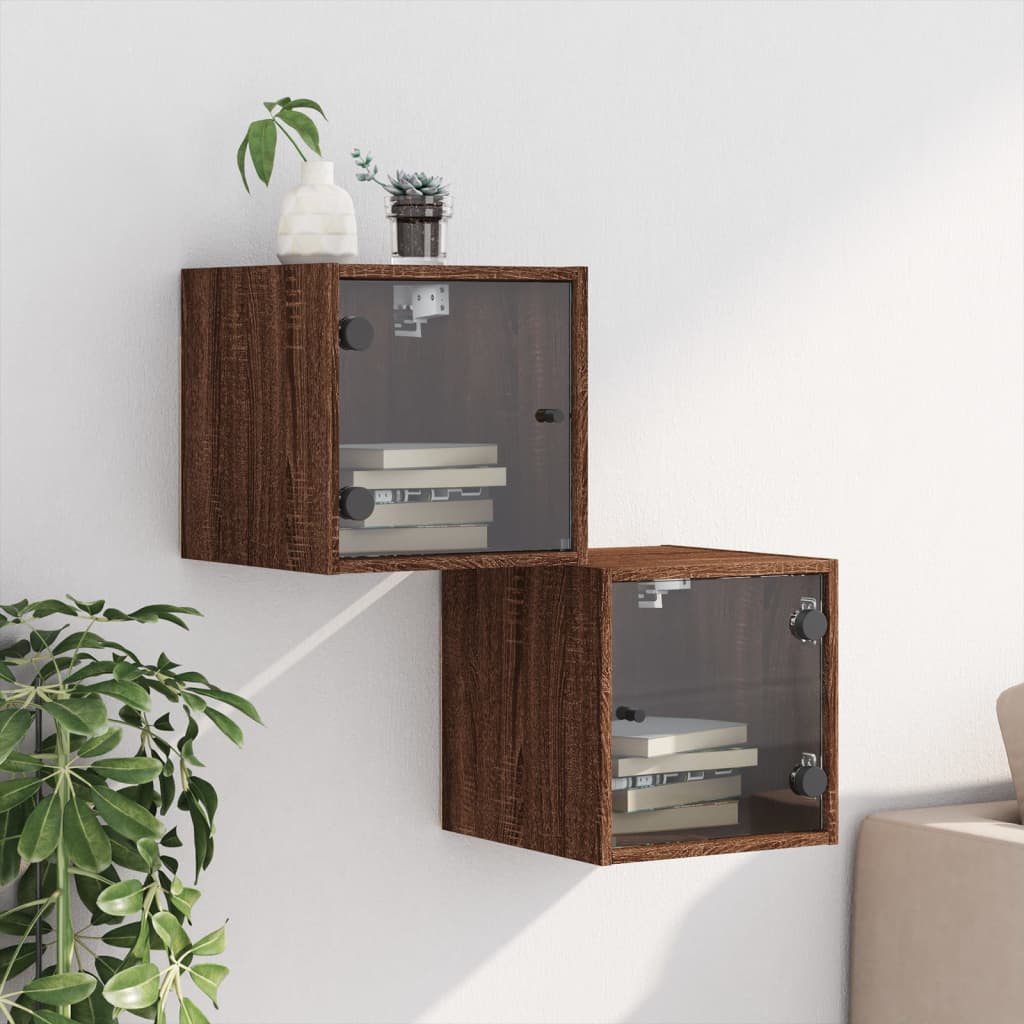 Nachtkastjes met glazen deuren 2 st 35x37x35 cm bruineikenkleur is nu te koop bij PeponiXL, paradijselijk wonen!