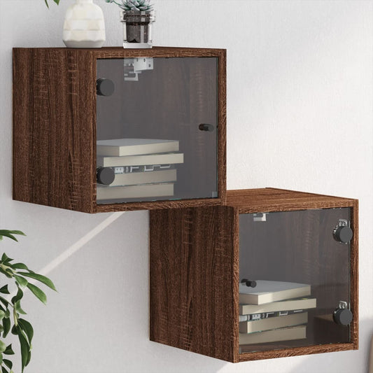 Nachtkastjes met glazen deuren 2 st 35x37x35 cm bruineikenkleur is nu te koop bij PeponiXL, paradijselijk wonen!