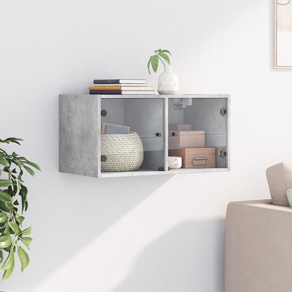 Wandkast met glazen deuren 68,5x37x35 cm betongrijs is nu te koop bij PeponiXL, paradijselijk wonen!