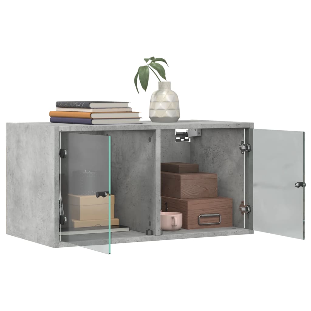 Wandkast met glazen deuren 68,5x37x35 cm betongrijs is nu te koop bij PeponiXL, paradijselijk wonen!