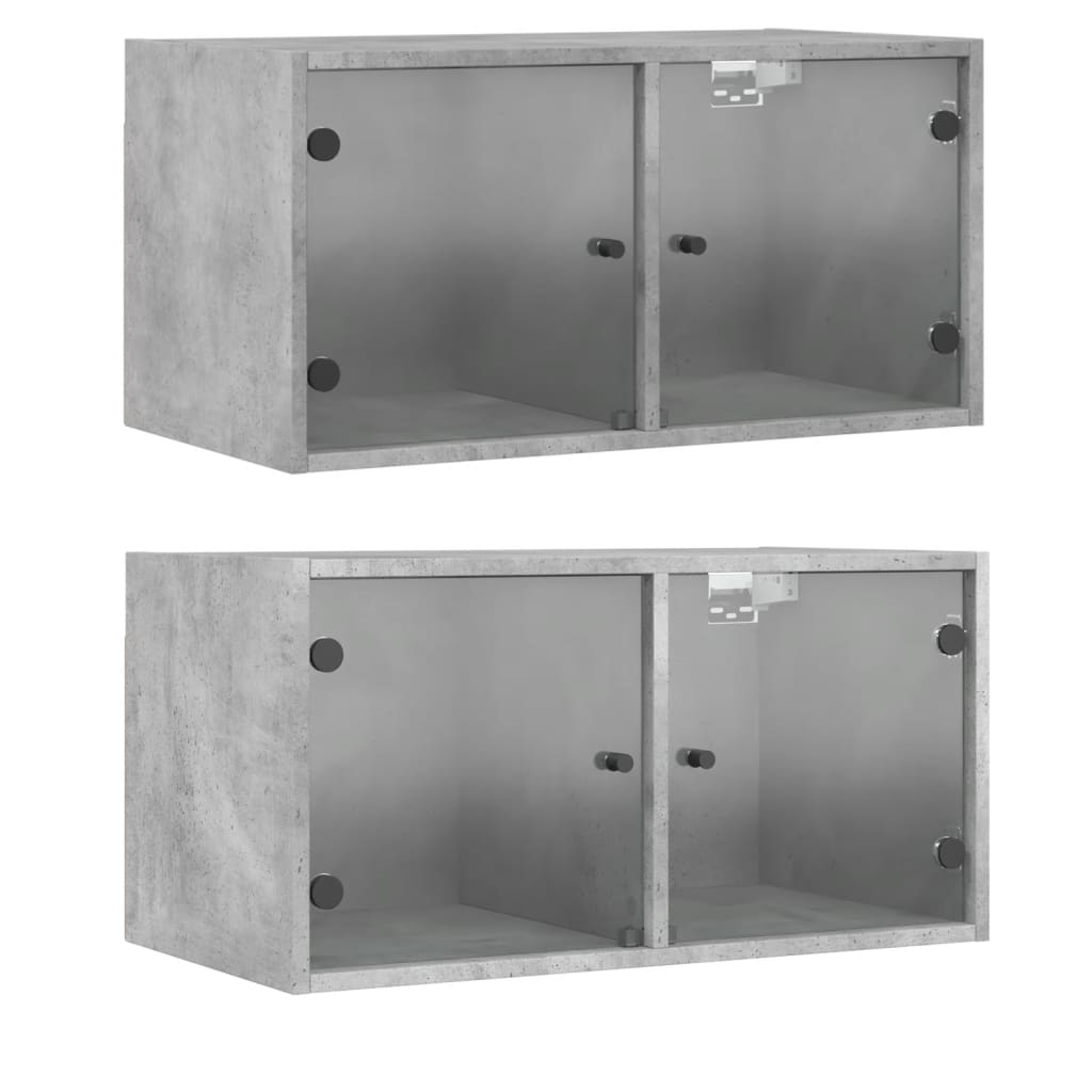 Wandkasten met glazen deuren 2 st 68,5x37x35 cm betongrijs is nu te koop bij PeponiXL, paradijselijk wonen!