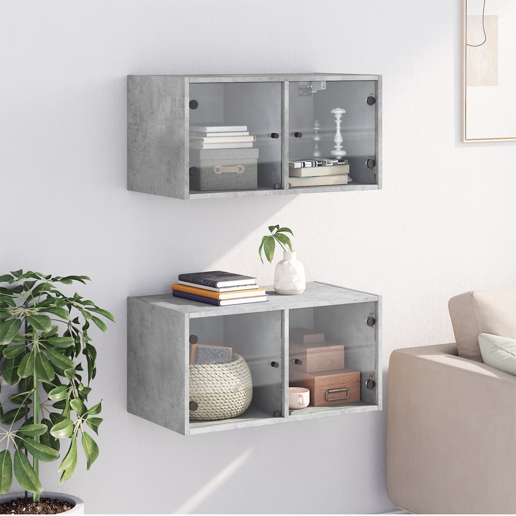 Wandkasten met glazen deuren 2 st 68,5x37x35 cm betongrijs is nu te koop bij PeponiXL, paradijselijk wonen!