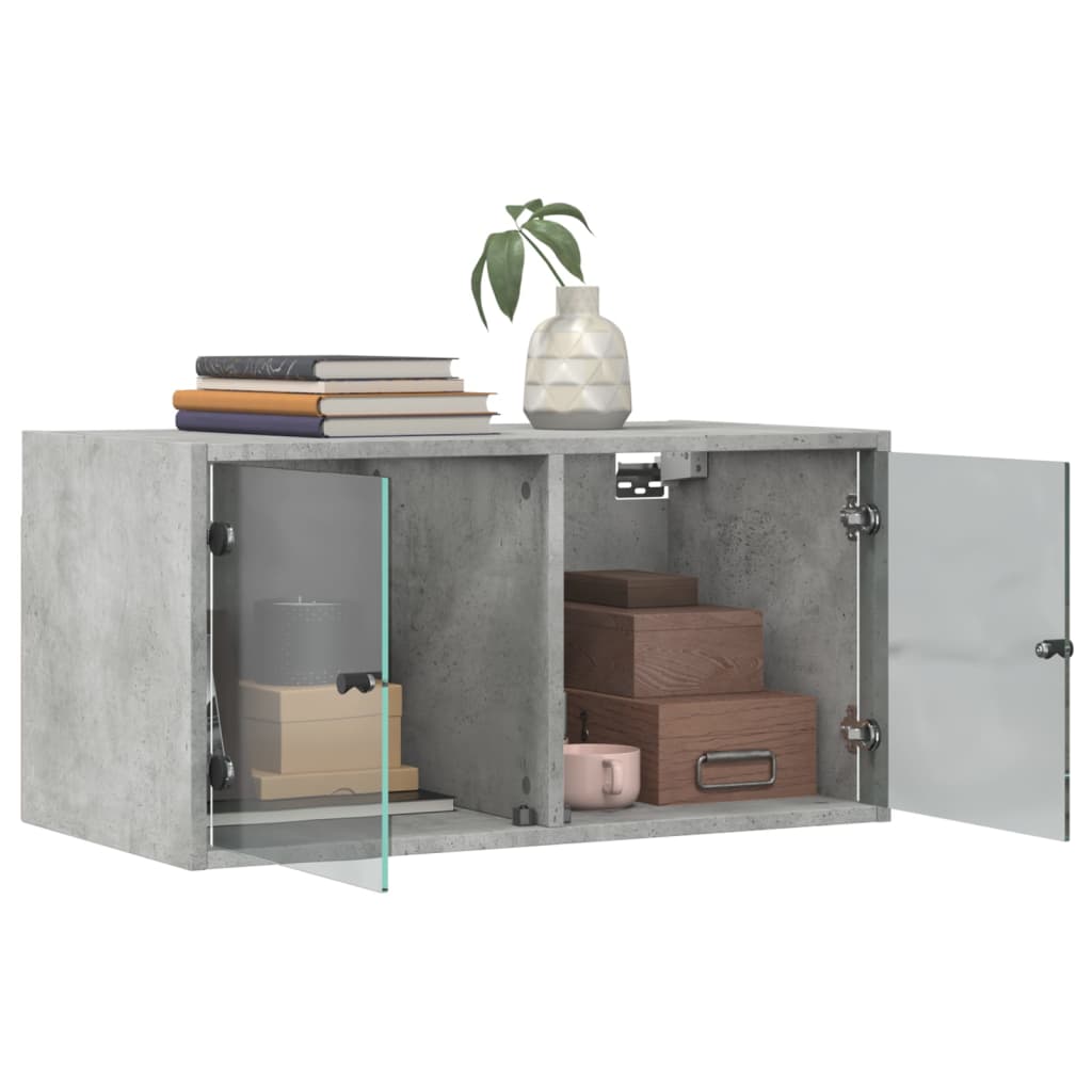 Wandkasten met glazen deuren 2 st 68,5x37x35 cm betongrijs is nu te koop bij PeponiXL, paradijselijk wonen!