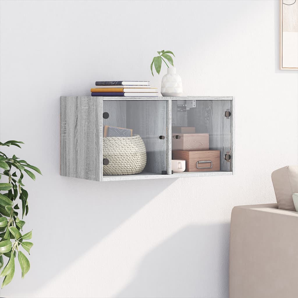 Wandkast met glazen deuren 68,5x37x35 cm grijs sonoma is nu te koop bij PeponiXL, paradijselijk wonen!