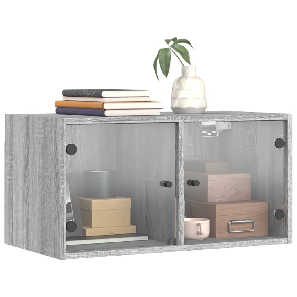 Wandkast met glazen deuren 68,5x37x35 cm grijs sonoma is nu te koop bij PeponiXL, paradijselijk wonen!