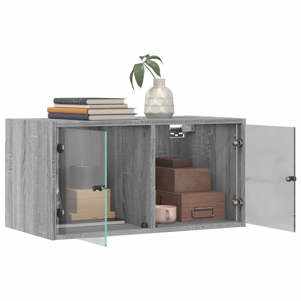 Wandkast met glazen deuren 68,5x37x35 cm grijs sonoma is nu te koop bij PeponiXL, paradijselijk wonen!