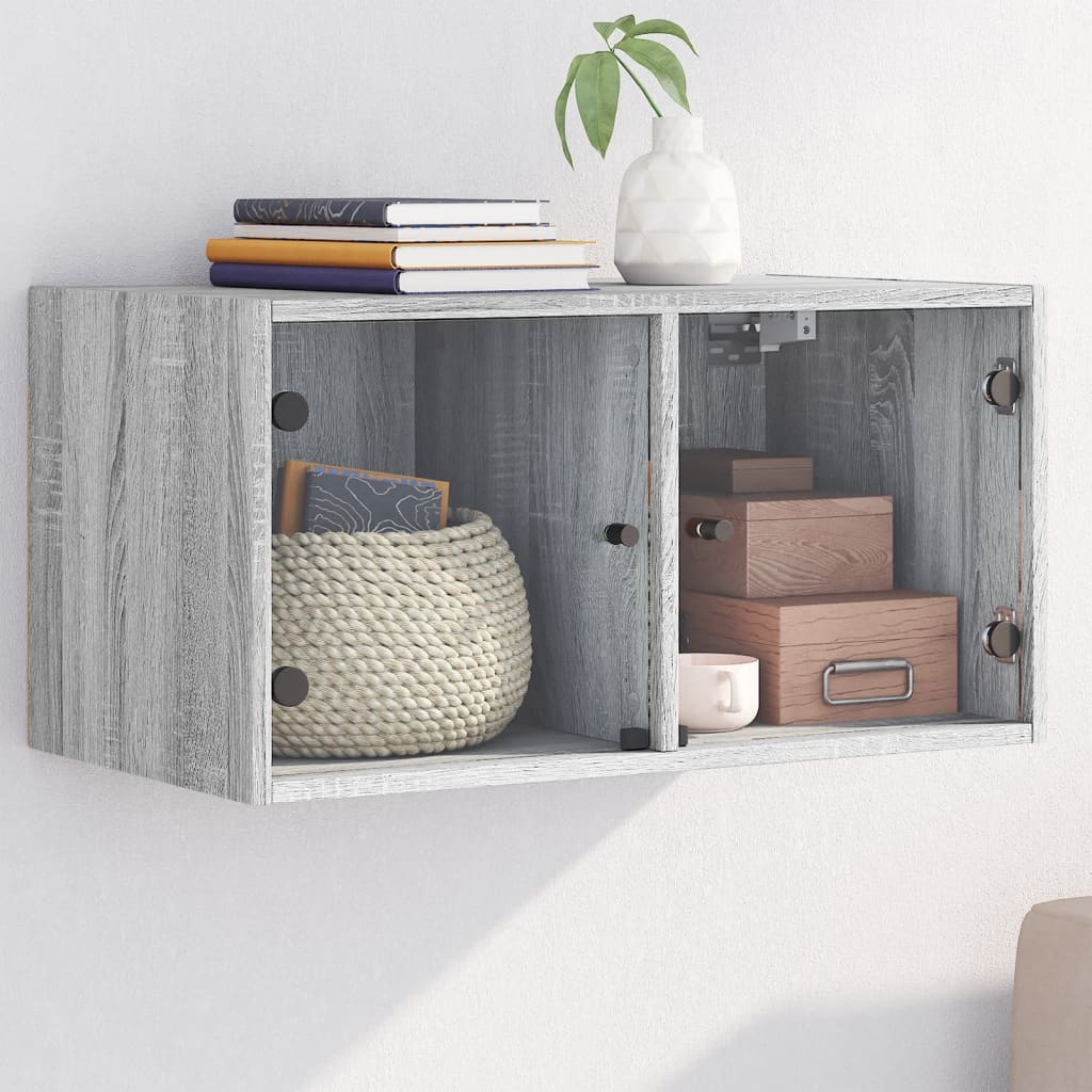 Wandkast met glazen deuren 68,5x37x35 cm grijs sonoma is nu te koop bij PeponiXL, paradijselijk wonen!