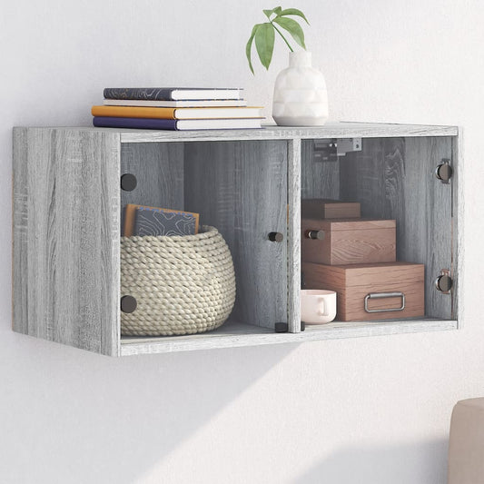 Wandkast met glazen deuren 68,5x37x35 cm grijs sonoma is nu te koop bij PeponiXL, paradijselijk wonen!