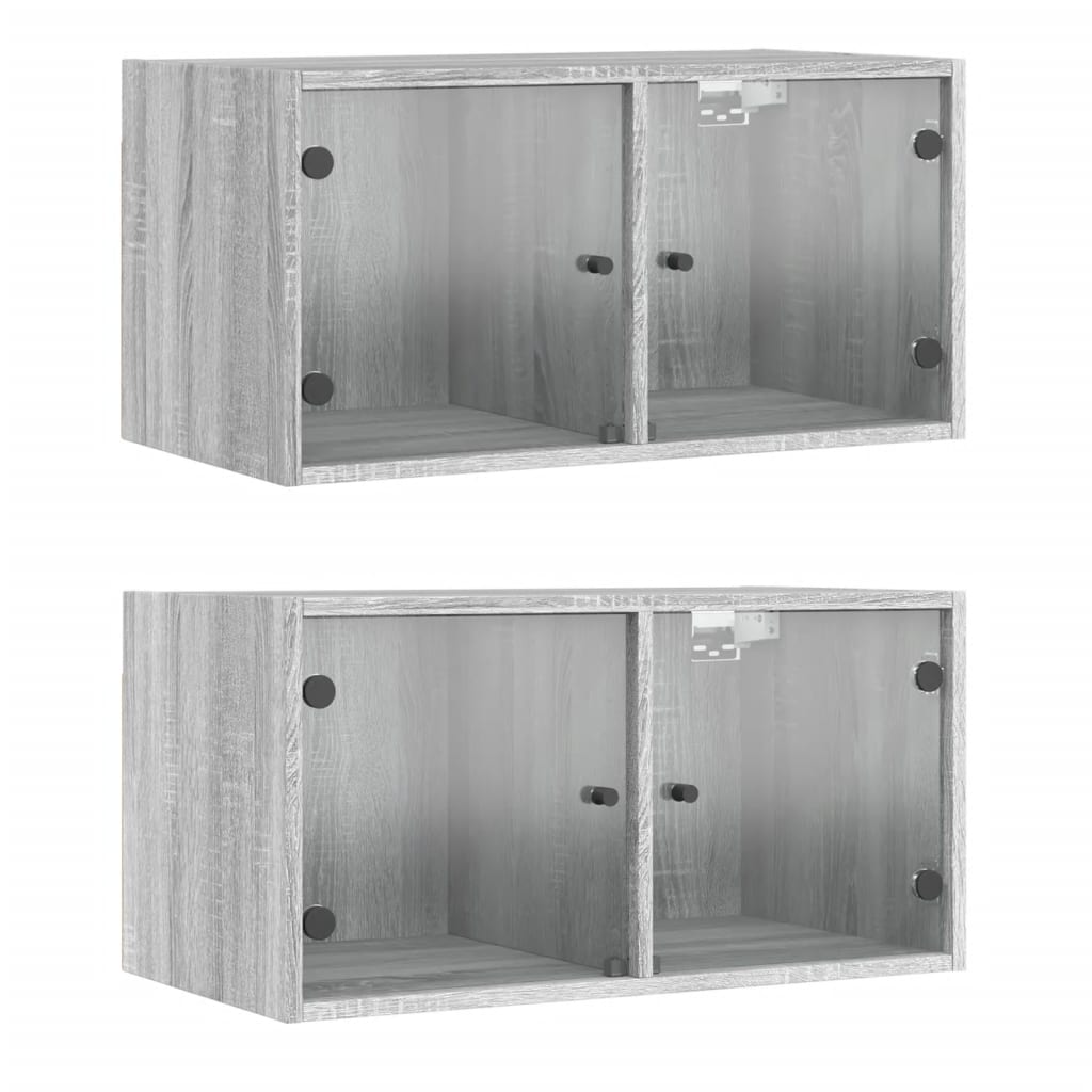 Wandkasten met glazen deuren 2 st 68,5x37x35 cm grijs sonoma is nu te koop bij PeponiXL, paradijselijk wonen!